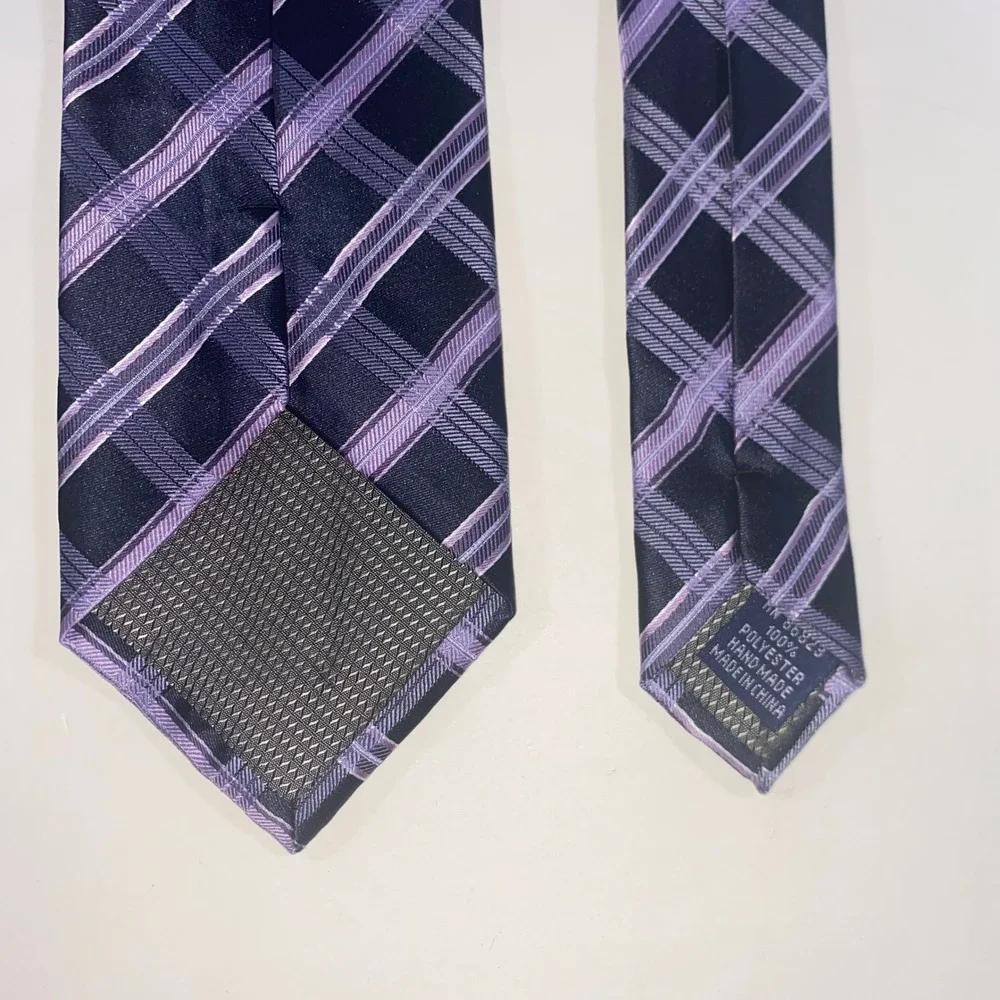 Croft & Barrow Mens Purple‎ Black Diagonal Plaid Check Handmade Polyester Tie